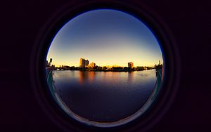 Превью обои город, здания, вода, иллюминатор, вид