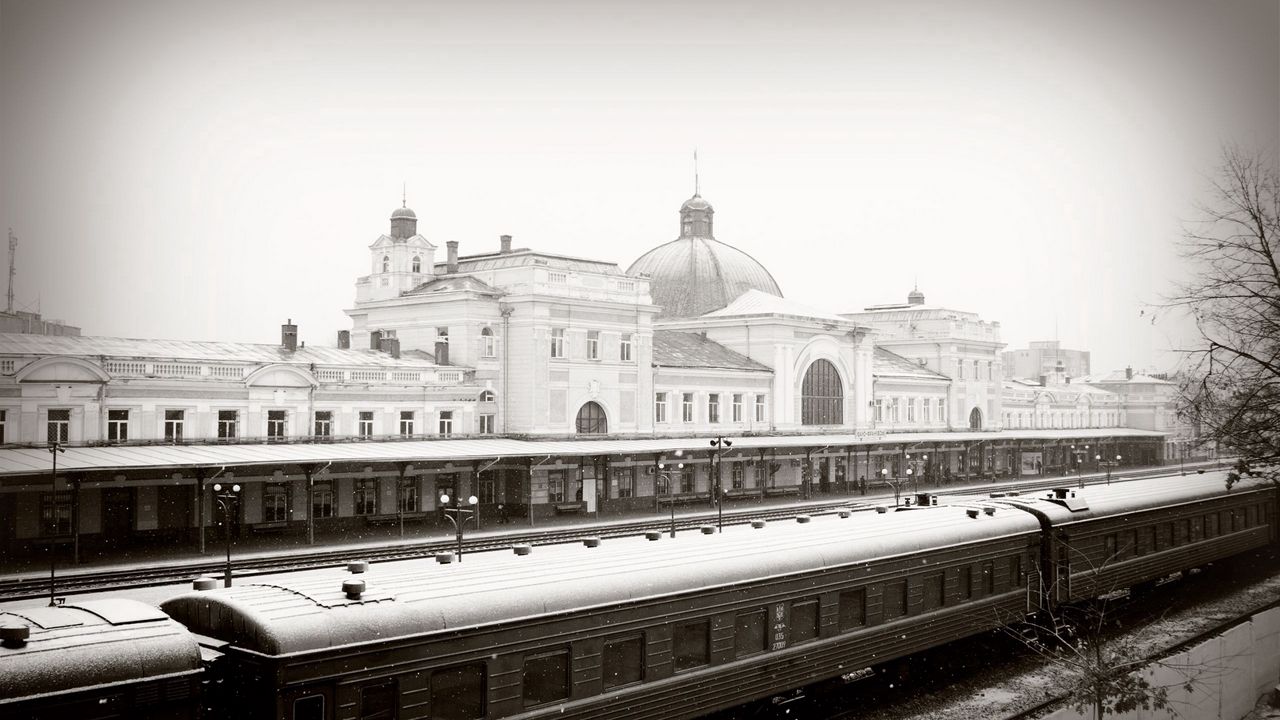 Обои город, железная дорога, вокзал, зима