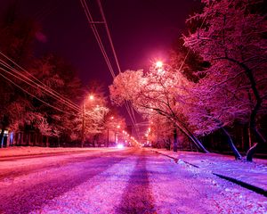 Превью обои город, зима, фотошоп, дорога, снег