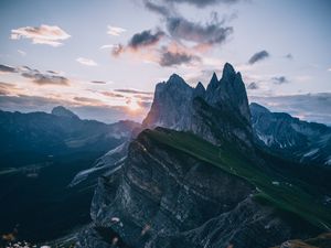 Превью обои горы, альпы, вершины, лужайка, небо, пейзаж