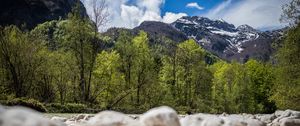 Превью обои горы, деревья, камни, облака, природа