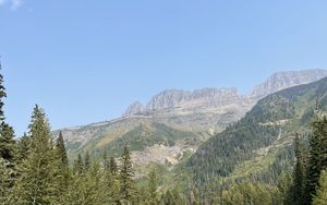 Превью обои горы, деревья, лес, река, пейзаж, природа