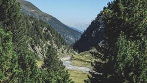 Превью обои горы, деревья, лето, трава