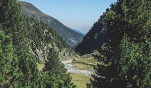 Превью обои горы, деревья, лето, трава