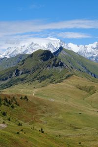Превью обои горы, деревья, луг, природа, пейзаж
