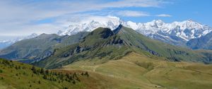 Превью обои горы, деревья, луг, природа, пейзаж