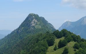 Превью обои горы, деревья, небо, пейзаж