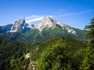 Превью обои горы, деревья, пейзаж, природа, небо