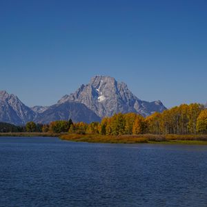Превью обои горы, деревья, река, природа