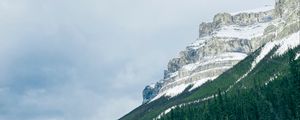 Превью обои горы, деревья, снег, вершина