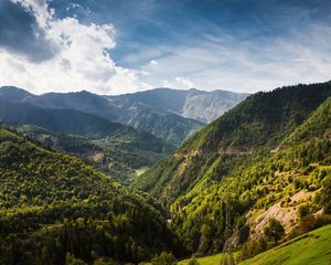 Превью обои горы, деревья, высота, провода, вышка, башня, леса