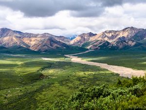 Превью обои горы, долина, пейзаж, природа, вид