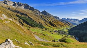 Превью обои горы, долина, пейзаж, природа, швейцария