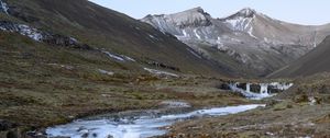 Превью обои горы, долина, ручей, лед, пейзаж