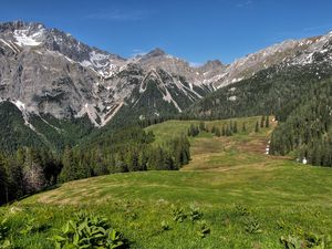 Превью обои горы, холмы, деревья, трава, пейзаж