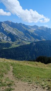 Превью обои горы, холмы, лес, деревья, пейзаж