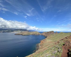 Превью обои горы, холмы, море, небо, облака