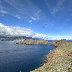 Превью обои горы, холмы, море, небо, облака