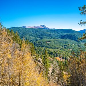 Превью обои горы, холмы, рельеф, деревья, пейзаж, вид сверху