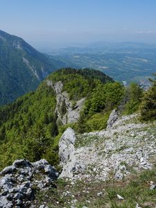 Превью обои горы, камни, деревья, пейзаж, вид