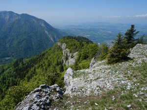 Превью обои горы, камни, деревья, пейзаж, вид