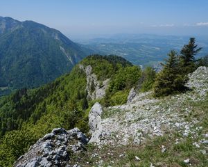 Превью обои горы, камни, деревья, пейзаж, вид