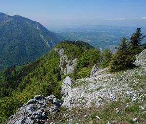 Превью обои горы, камни, деревья, пейзаж, вид