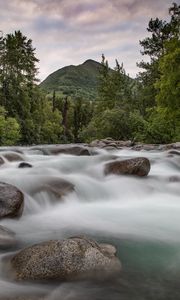 Превью обои горы, камни, река, поток, вода, лес