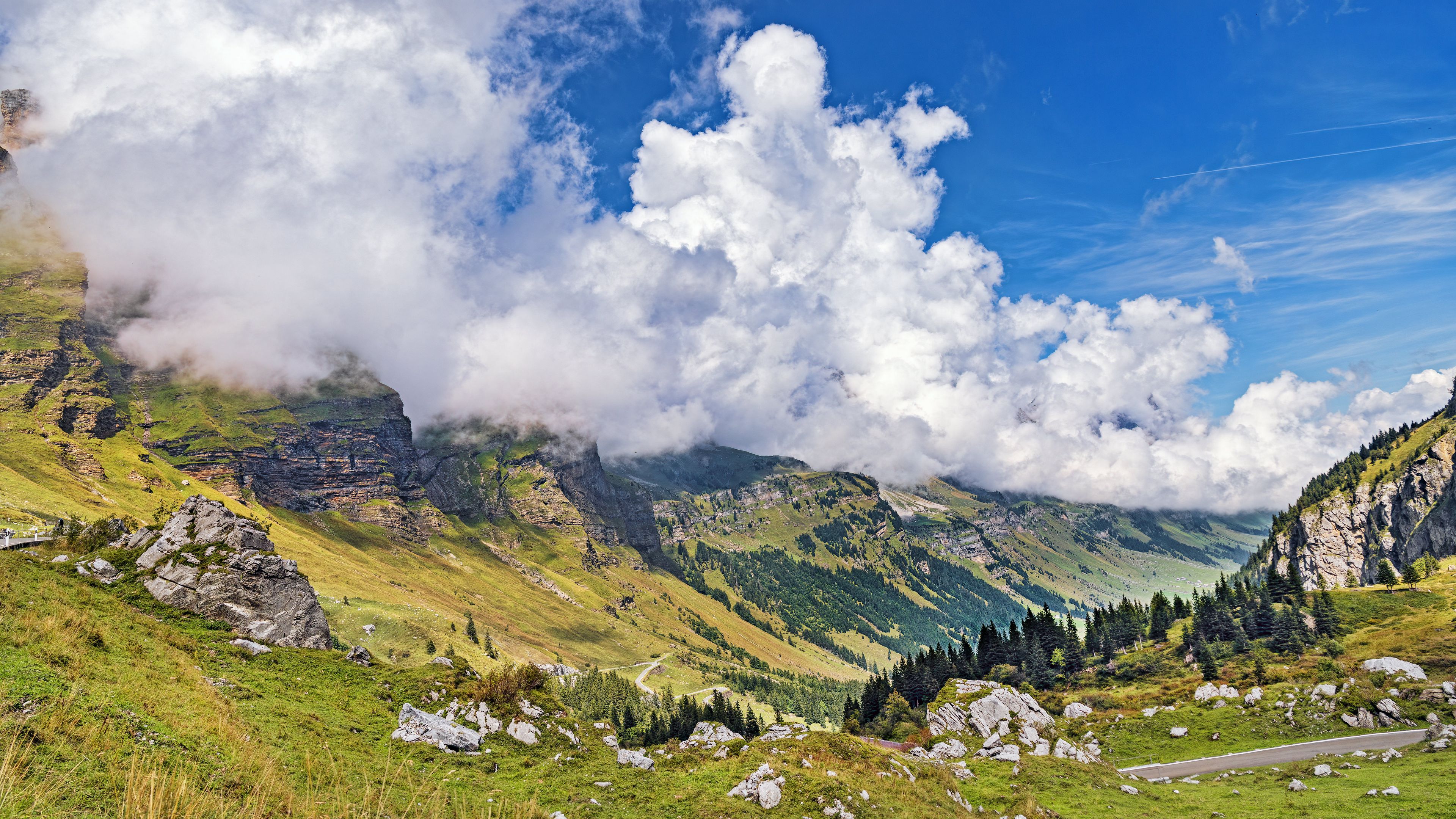 Скачать 3840x2160 горы, камни, склон, облака, пейзаж обои, картинки 4k ...
