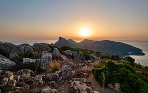 Превью обои горы, камни, вид, море, пейзаж