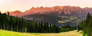 Превью обои горы, лес, деревья, луг, природа