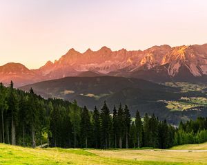 Превью обои горы, лес, деревья, луг, природа