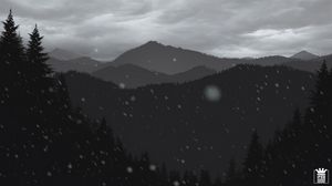 Превью обои горы, лес, деревья, снег, вектор, арт