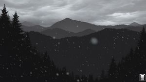 Превью обои горы, лес, деревья, снег, вектор, арт