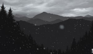 Превью обои горы, лес, деревья, снег, вектор, арт