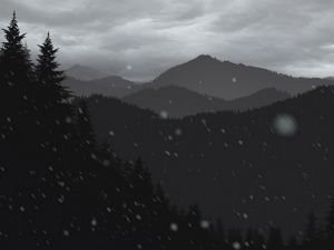 Превью обои горы, лес, деревья, снег, вектор, арт