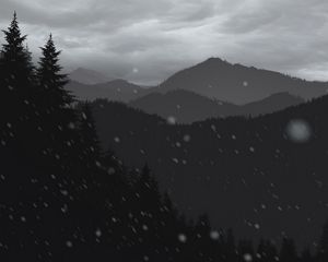 Превью обои горы, лес, деревья, снег, вектор, арт