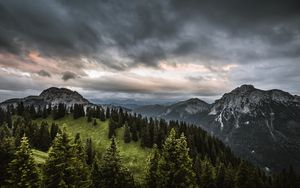 Превью обои горы, лес, деревья, небо