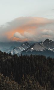 Превью обои горы, лес, облака, горный хребет, пейзаж