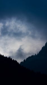 Превью обои горы, лес, облака, сумерки, пейзаж