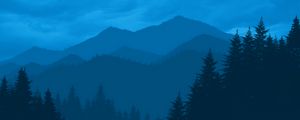 Превью обои горы, лес, пейзаж, темный, арт