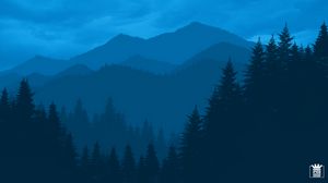 Превью обои горы, лес, пейзаж, темный, арт