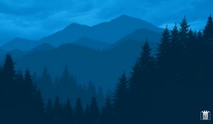 Превью обои горы, лес, пейзаж, темный, арт