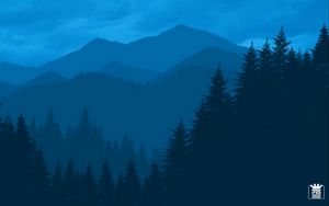 Превью обои горы, лес, пейзаж, темный, арт