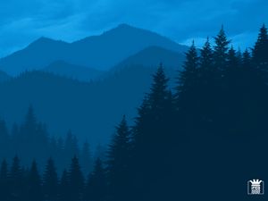 Превью обои горы, лес, пейзаж, темный, арт