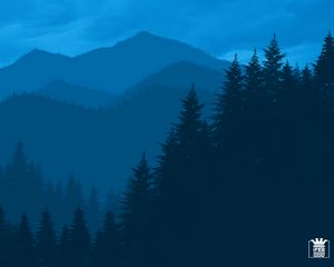 Превью обои горы, лес, пейзаж, темный, арт