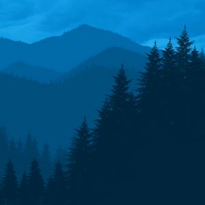 Превью обои горы, лес, пейзаж, темный, арт