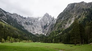 Превью обои горы, лес, поле, природа, пейзаж