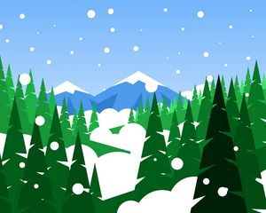Превью обои горы, лес, снег, арт, вектор