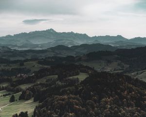 Превью обои горы, лес, вид сверху, пейзаж, холмы